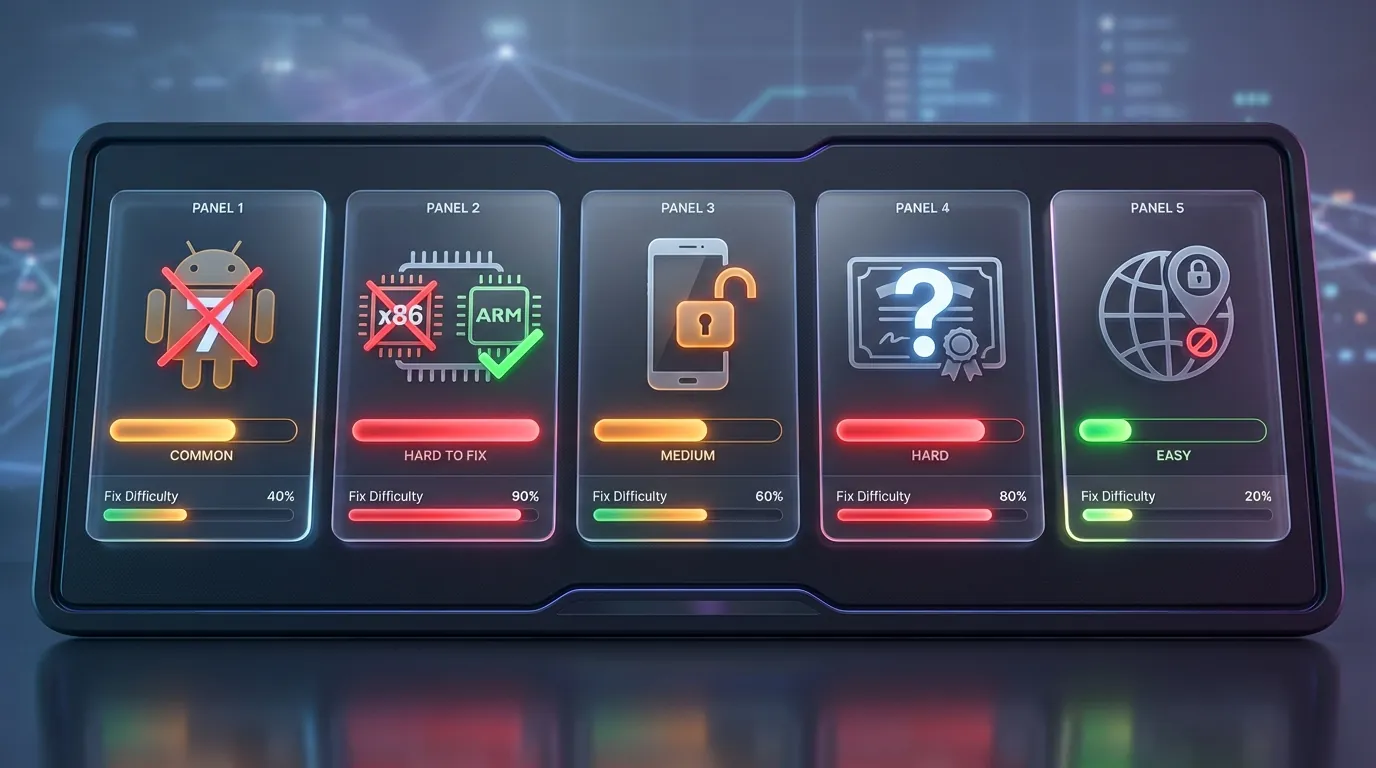 5 root causes of Device Not Compatible error — Android version, x86, root, CTS, region