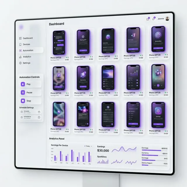 Dashboard Automation — Manage Cloud Phone fleet with Visual Builder, Sync Control, and income analytics Dashboard Automation — Manage Cloud Phone fleet with Visual Builder, Sync Control, and income analytics