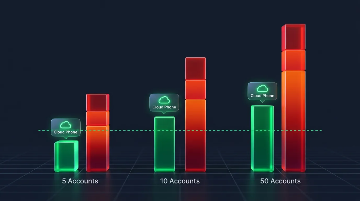 Cost scaling for a Roblox farm 5-50 accounts on Cloud Phone: $10/account/month linear scale Cost scaling for a Roblox farm 5-50 accounts on Cloud Phone: $10/account/month linear scale