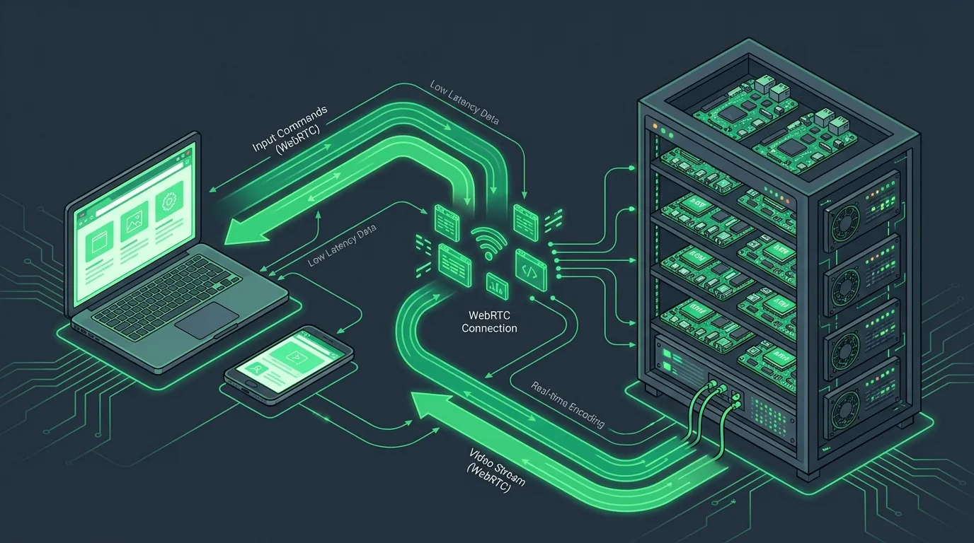 Cloud Phone Server-Client Architecture — Data flow from user browser to real ARM device in data center Cloud Phone Server-Client Architecture — Data flow from user browser to real ARM device in data center