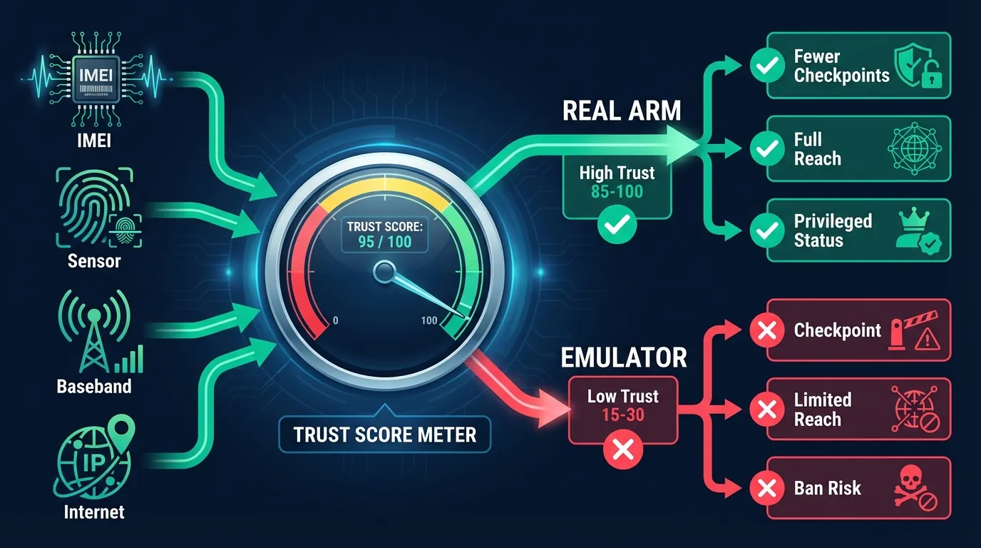 Cách nền tảng kết hợp fingerprint thành Trust Score — cross-validation giữa 7 tín hiệu