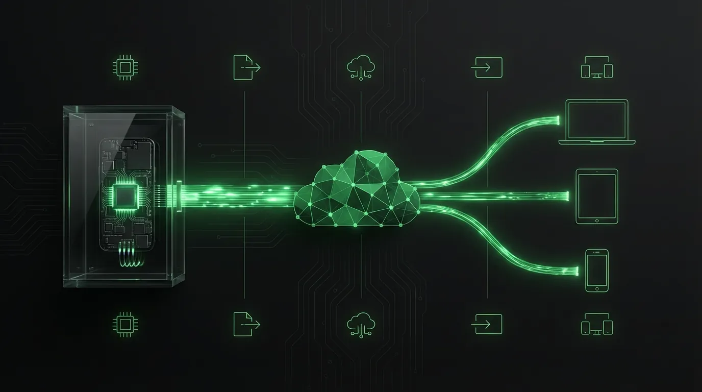 Cloud Phone architecture diagram — WebRTC streaming from ARM motherboard in data center to user devices